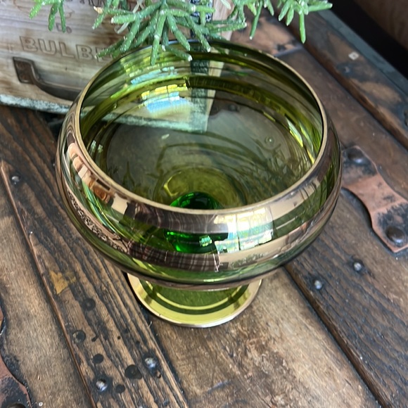 Vintage Green Glass with 24k Gold Trim - Picture 3 of 5